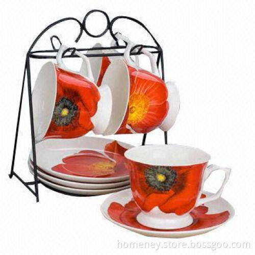 Nice-designed white new bone China cup and saucer set, customized designs are accepted